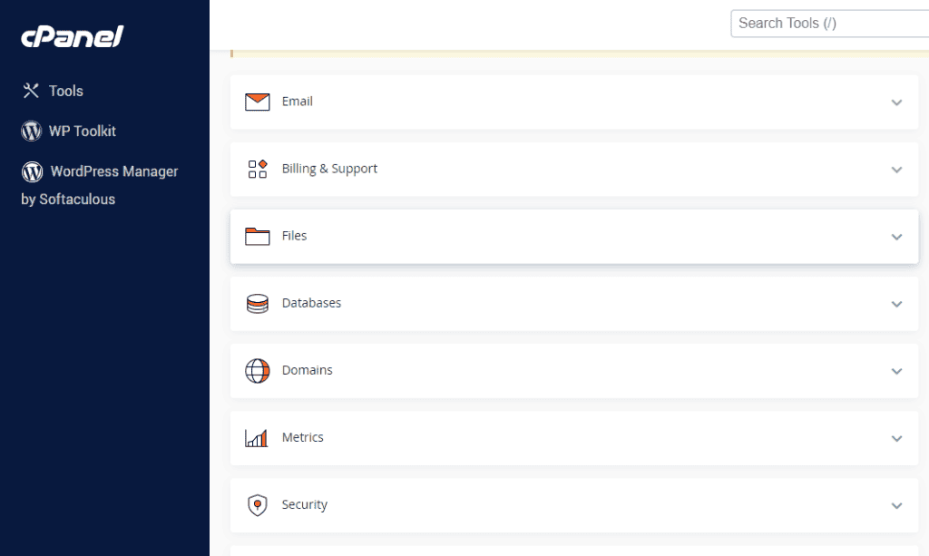 cPanel dashboard